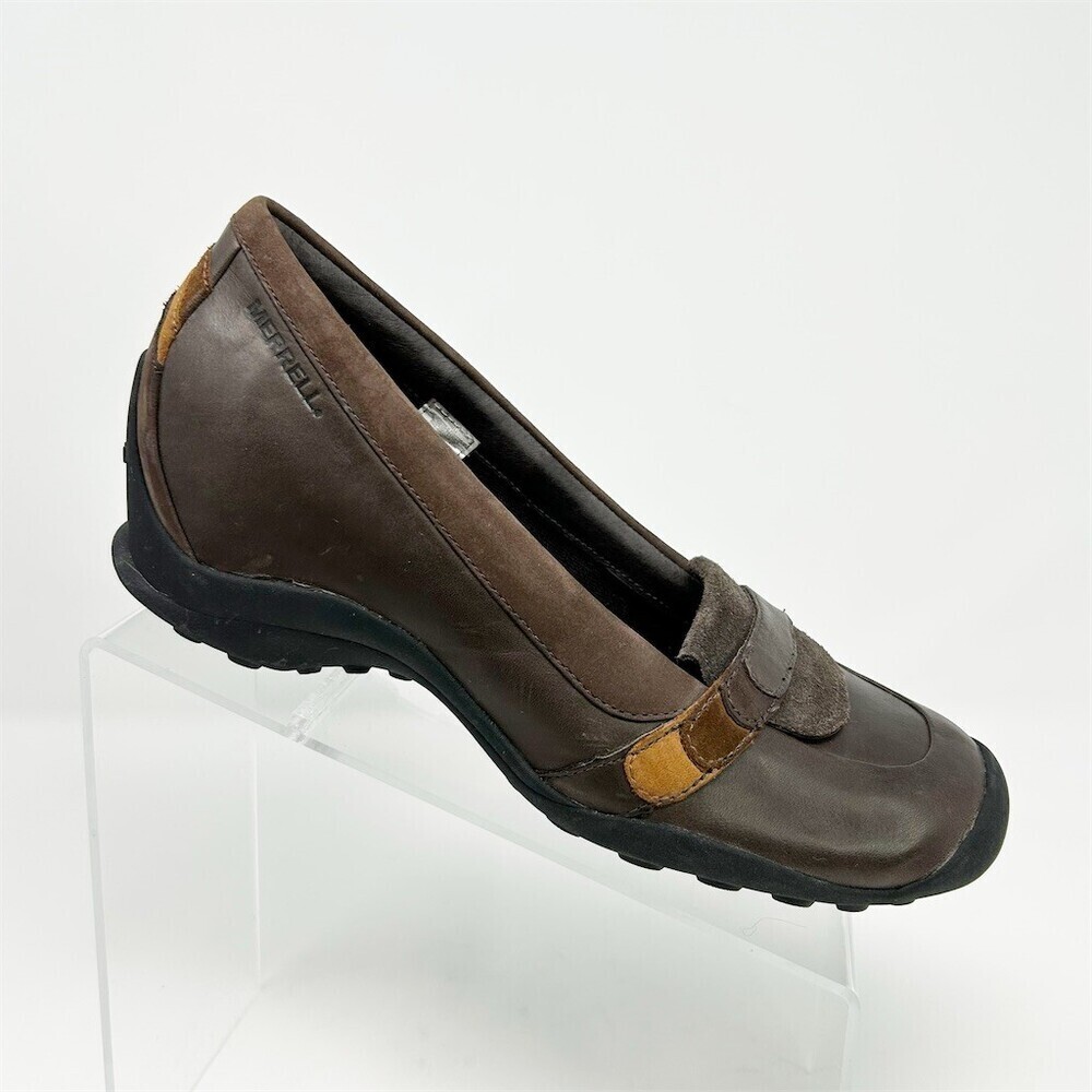 Merrell Eden Moc Womens Brown Slip-On Loafers Wedge Ortholite Comfort Size 9